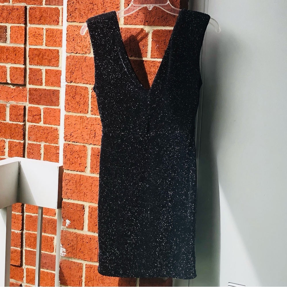 Forever 21 BodyCon Sparkly Dress Black with Silver Tread Lined Stretchy β#056 - Picture 10 of 13